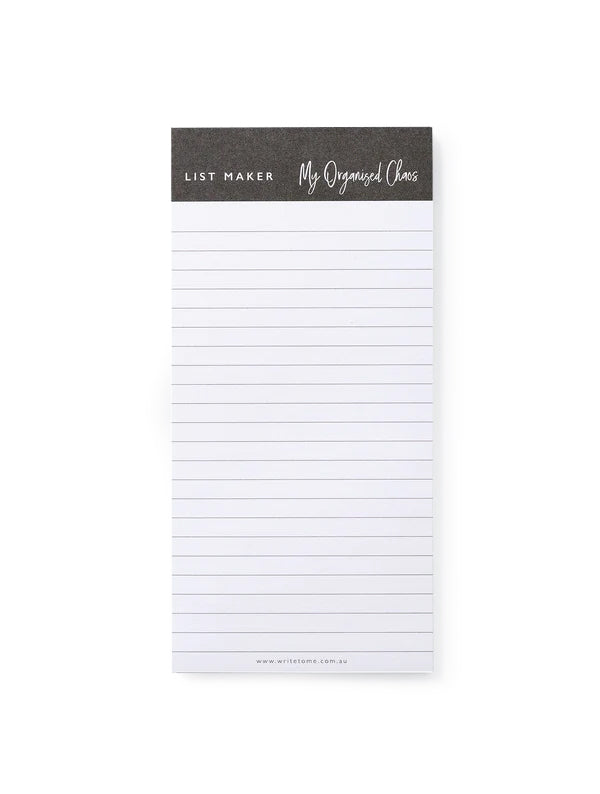 A LIST MAKER pad with a black and white stripe on it, from the brand Write To Me.