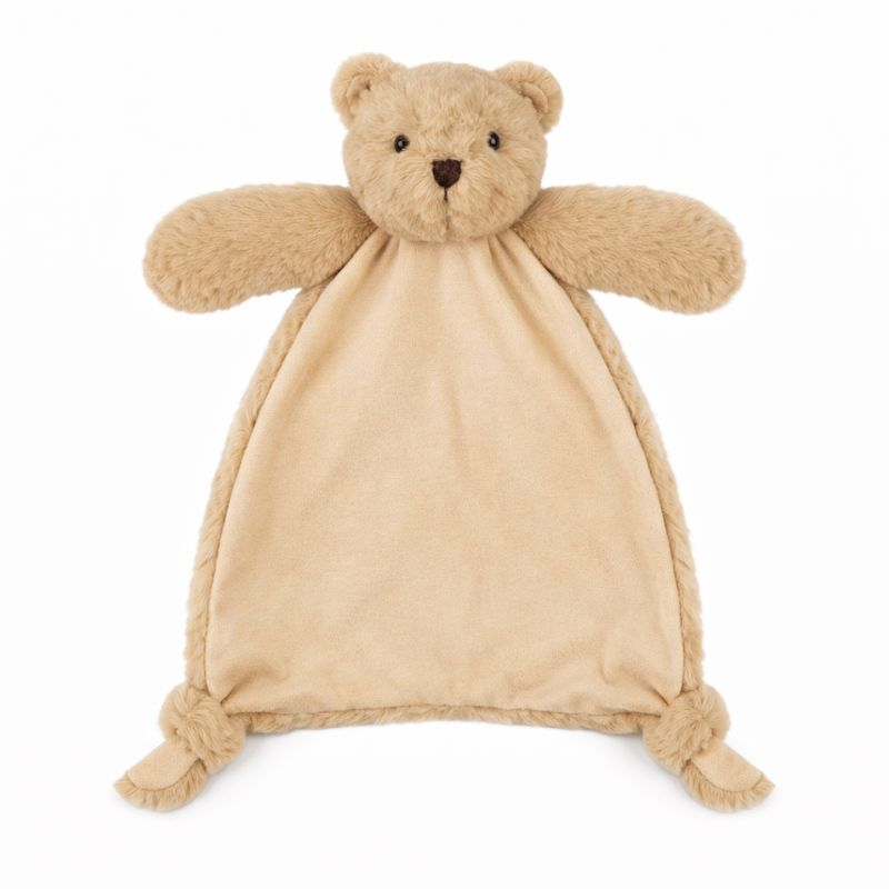 Littlefoot Bear comforter in fawn by Lily & George, soft baby comforter with bear head