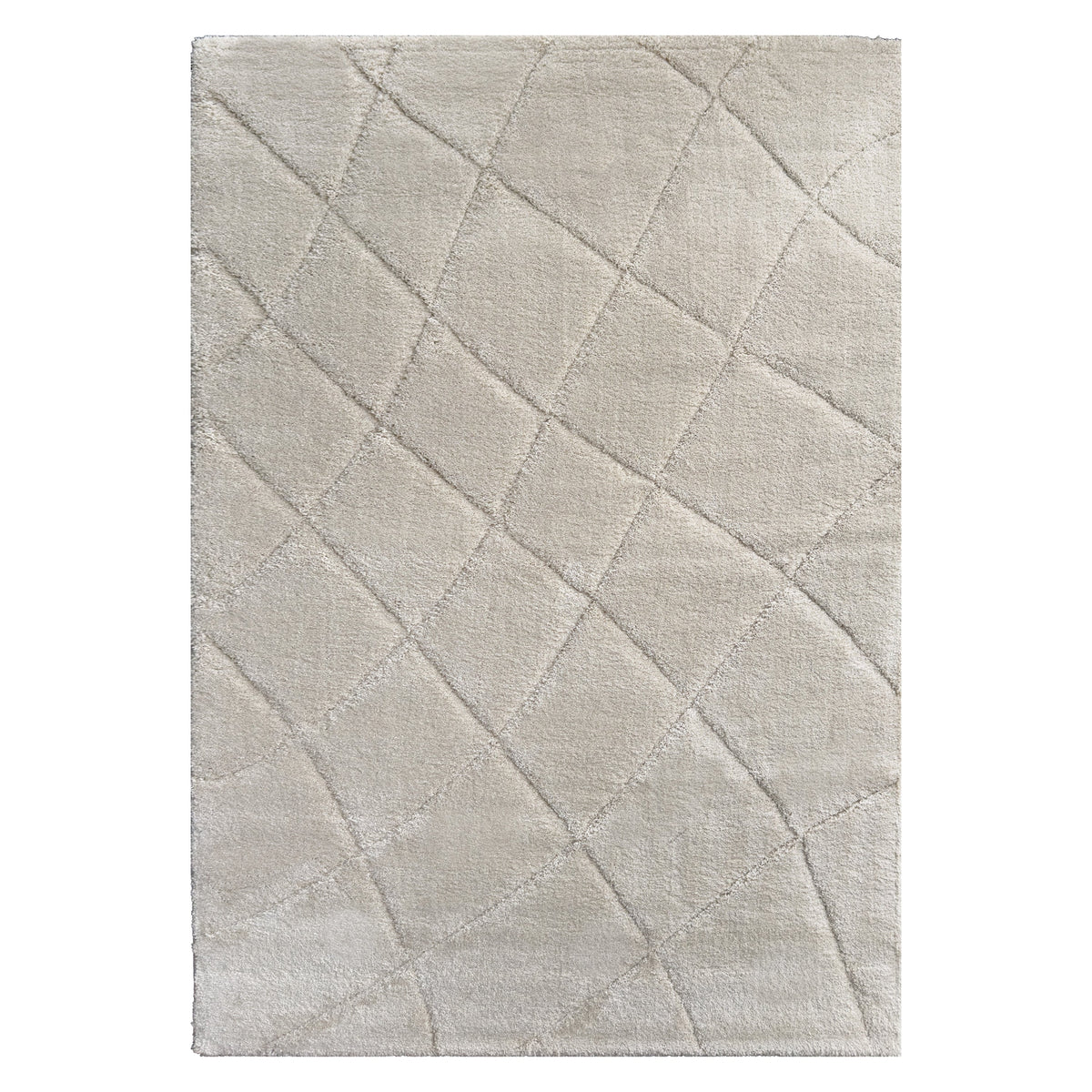 Lowry Etched White Rug with a plush pile and carved lattice lines, shown flat on white
