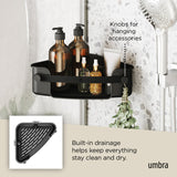 FLEX Adhesive Corner Bin – Umbra Shower Caddy with Hooks & Drainage
