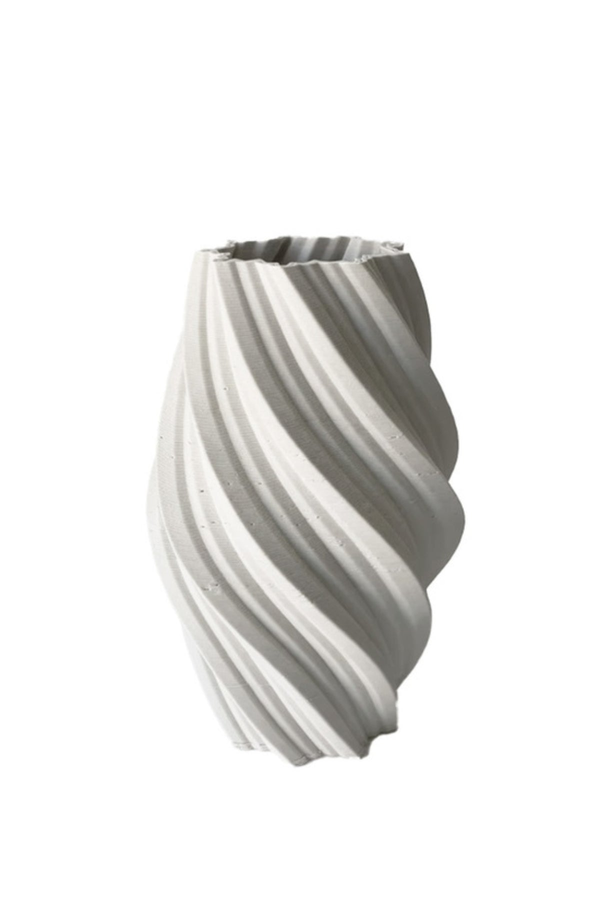 Manon tall 3D ceramic vase in white with deep spiralling ribs