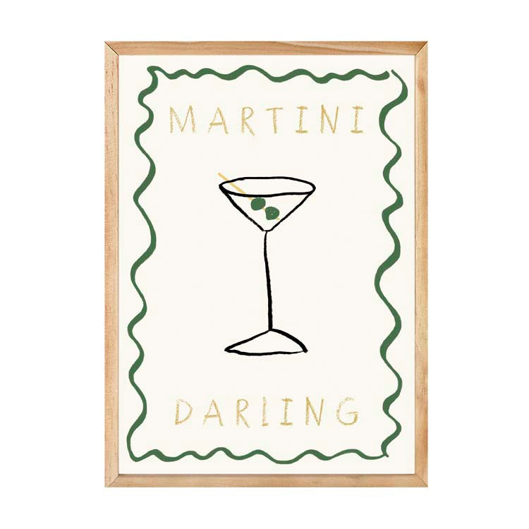 Martini Darling Print by Papier HQ in a natural timber frame