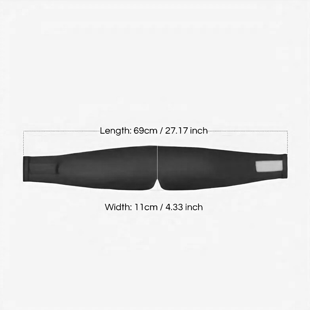 Size diagram for the mulberry silk eye mask, 68cm long and 11cm wide