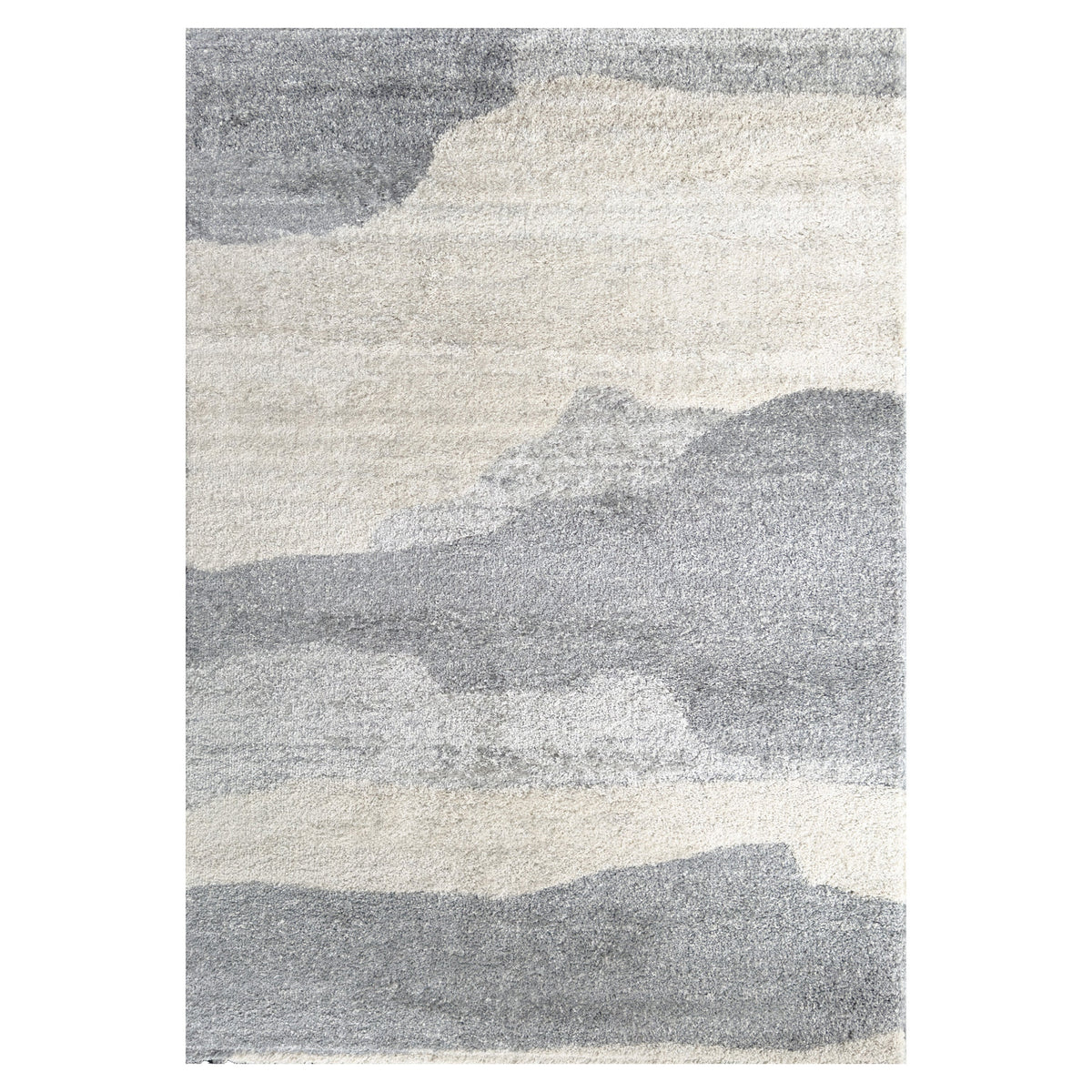 Mercer Cloud Grey Rug with flowing bands of grey and ivory, shown flat