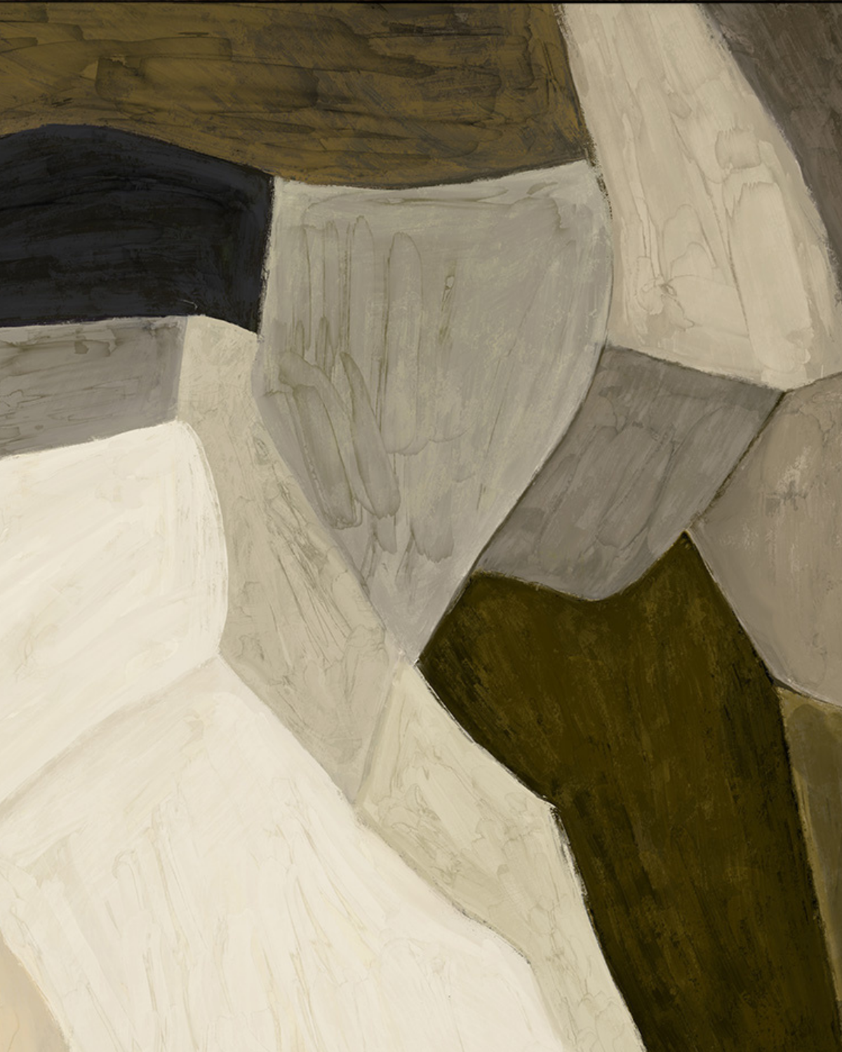 Close crop of the Mess artwork showing brushstrokes in the olive, black and cream blocks