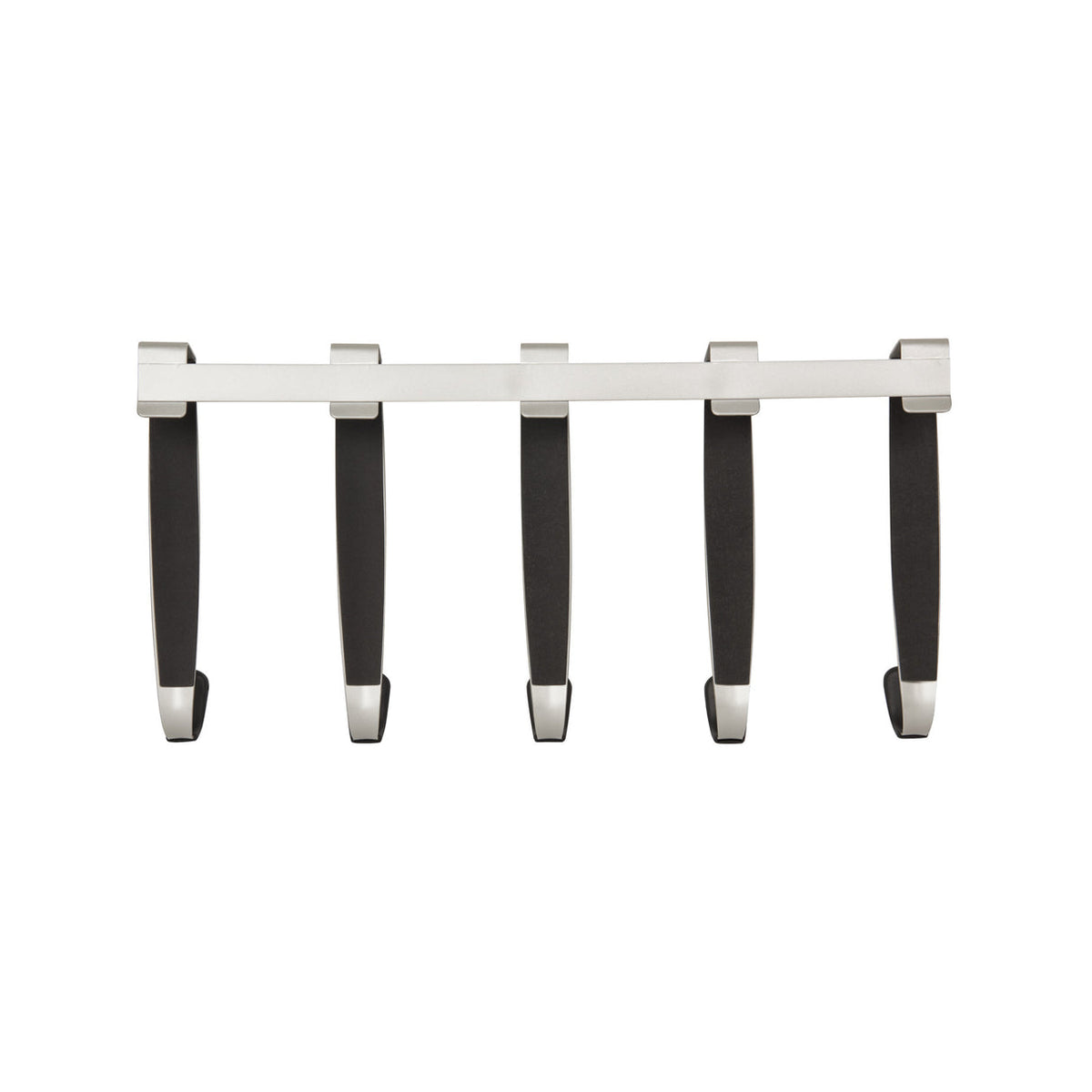 Umbra Schnook over-the-door five hook rail in nickel with black tips