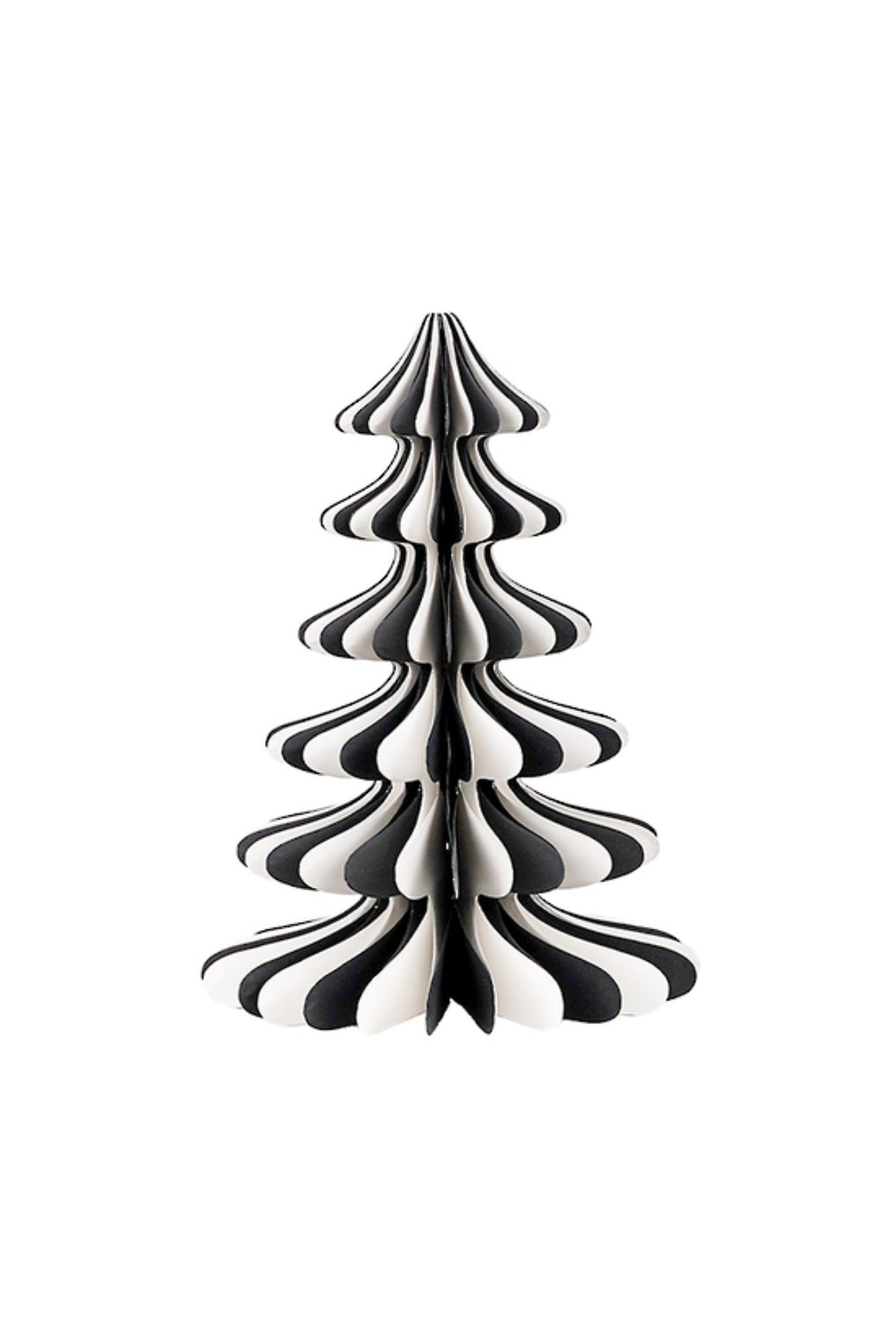 Black and white striped honeycomb paper Christmas tree decoration, large (25cm H x 18.5cm dia)