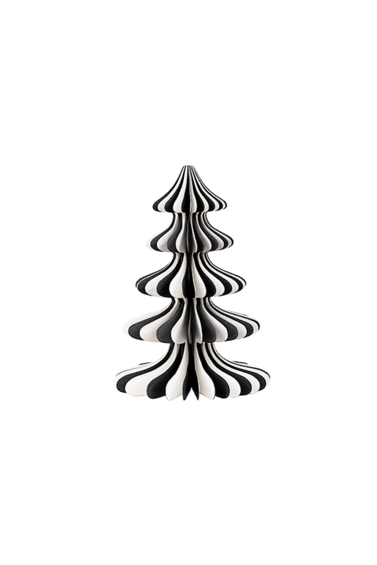 Black and white striped honeycomb paper Christmas tree decoration, small (20.5cm H x 15cm dia)