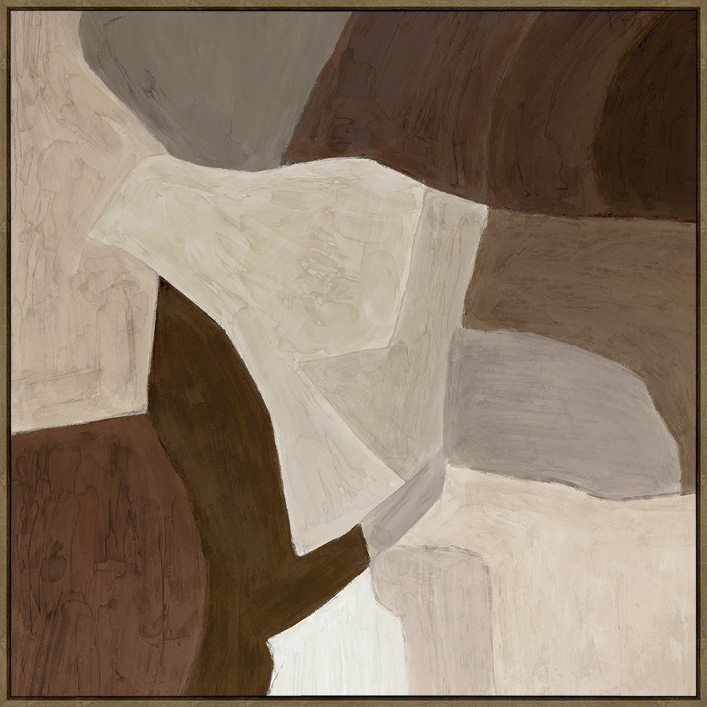 Full view of the Mood artwork showing layered brown, beige and dove grey blocks with soft brush marks