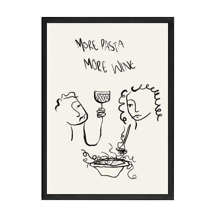 More Pasta More Wine Print by Papier HQ in a matte black frame