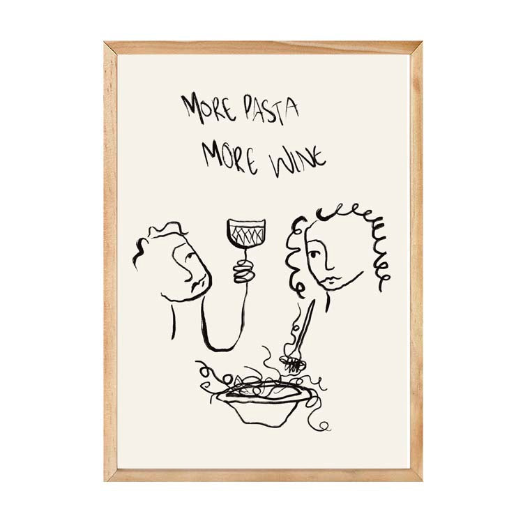 More Pasta More Wine Print by Papier HQ in a natural timber frame