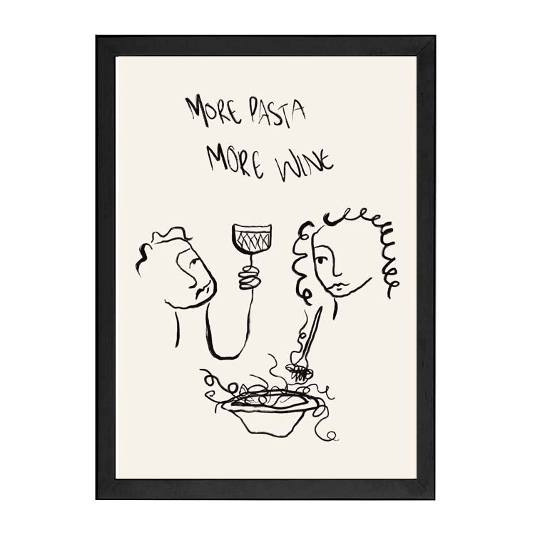 More Pasta More Wine print in a black frame on white