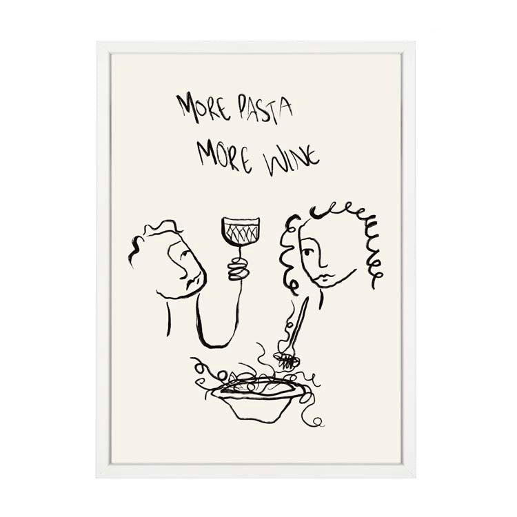 More Pasta More Wine Print by Papier HQ in a matte white frame
