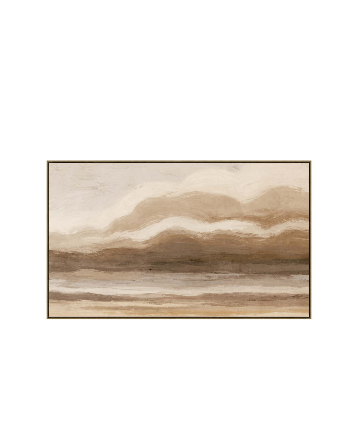 Near Enough Print by Ned Collections, framed abstract horizon canvas in sand, caramel and cream with an oak-look frame