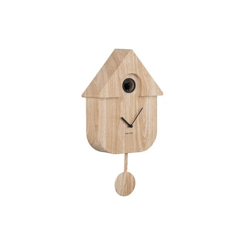 Animation showing the Karlsson Modern Cuckoo Clock and its hourly birdsong feature