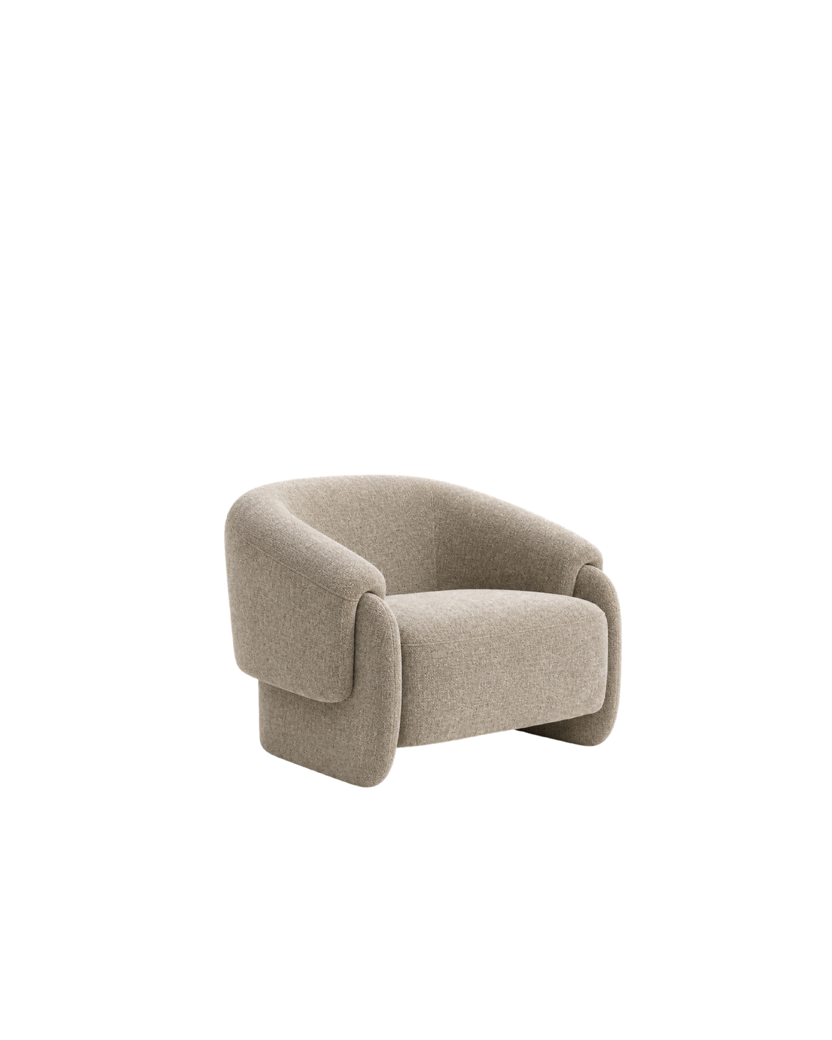 Nord Chair by Ned Collections in Sand, rounded upholstered armchair, on a white background