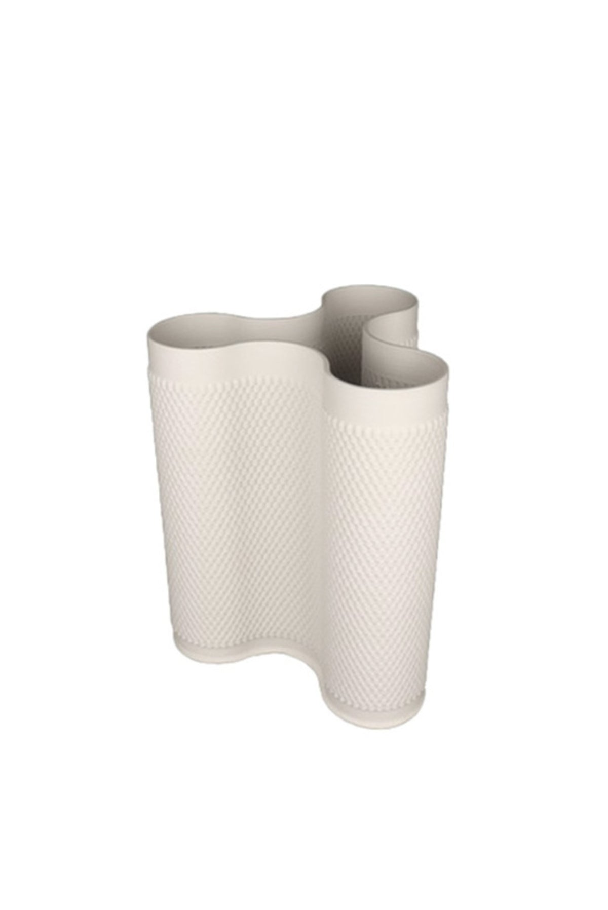 Large Odette 3D ceramic vase in white with three curved lobes and a raised diamond texture