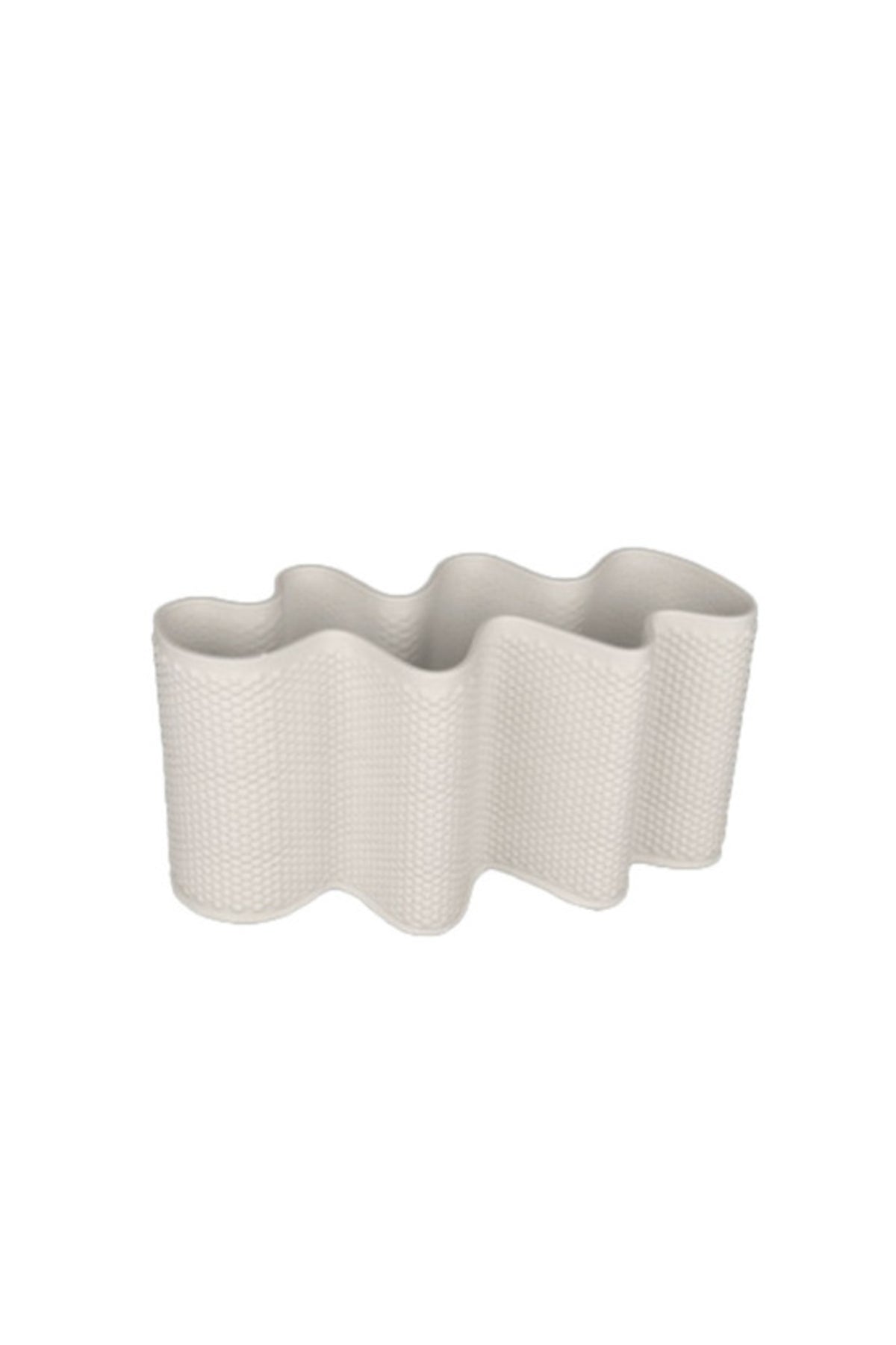 Odile low white 3D ceramic vase with rippling wave walls and a fine woven texture