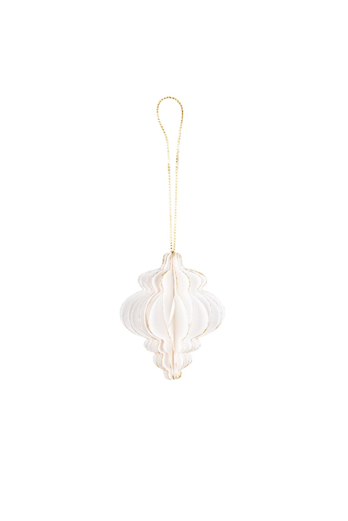 Small off white honeycomb paper finial Christmas decoration, 10cm