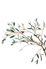 Close detail of the narrow two tone leaves on a faux olive branch