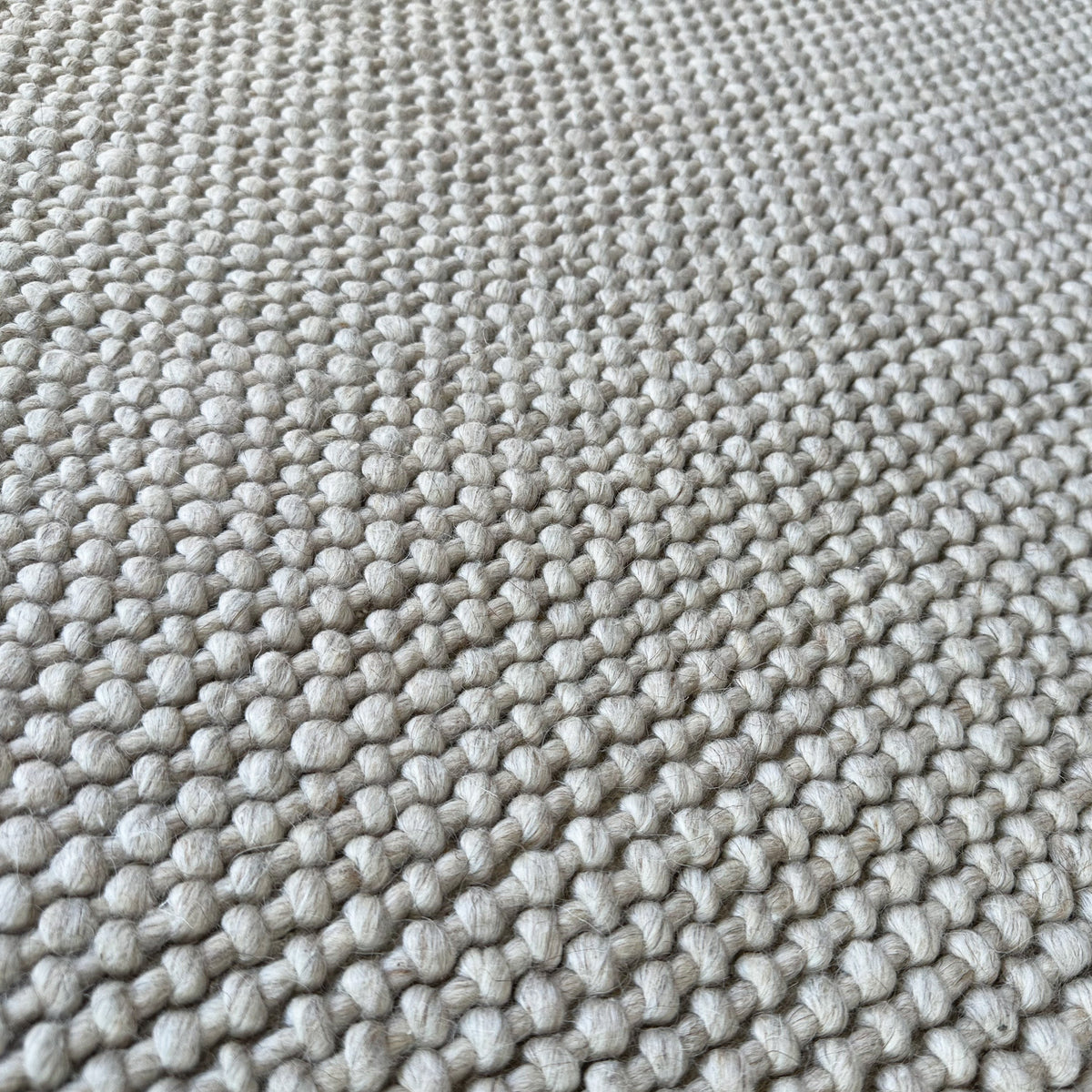 Close view of the chunky grey wool loops