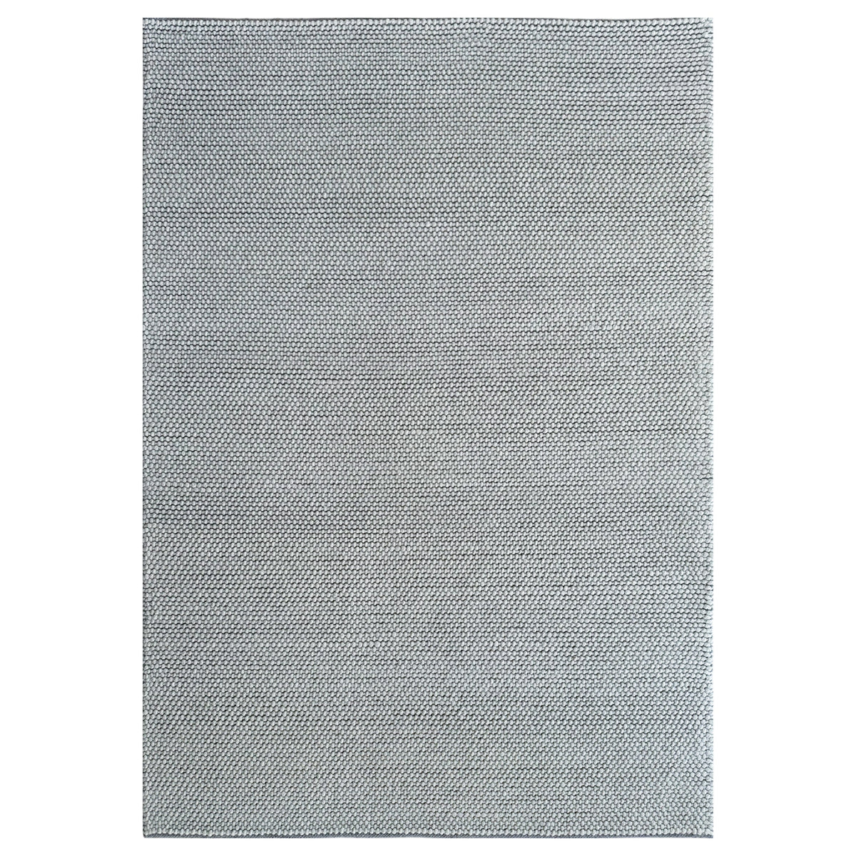Ollis Loop Grey Rug, a chunky hand woven wool loop rug in grey, shown flat