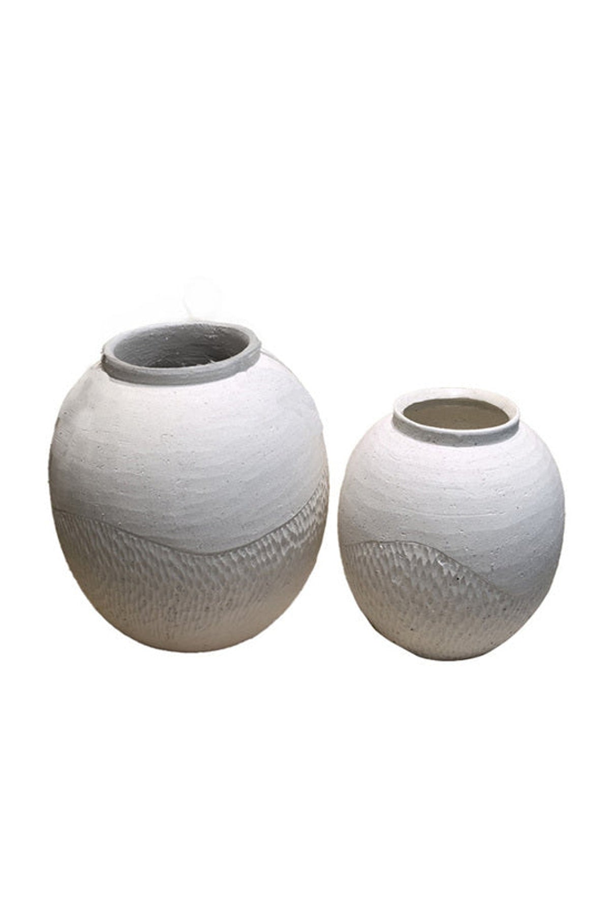 Ondular Bellied Pot small and large in white with dimpled lower half and smooth top