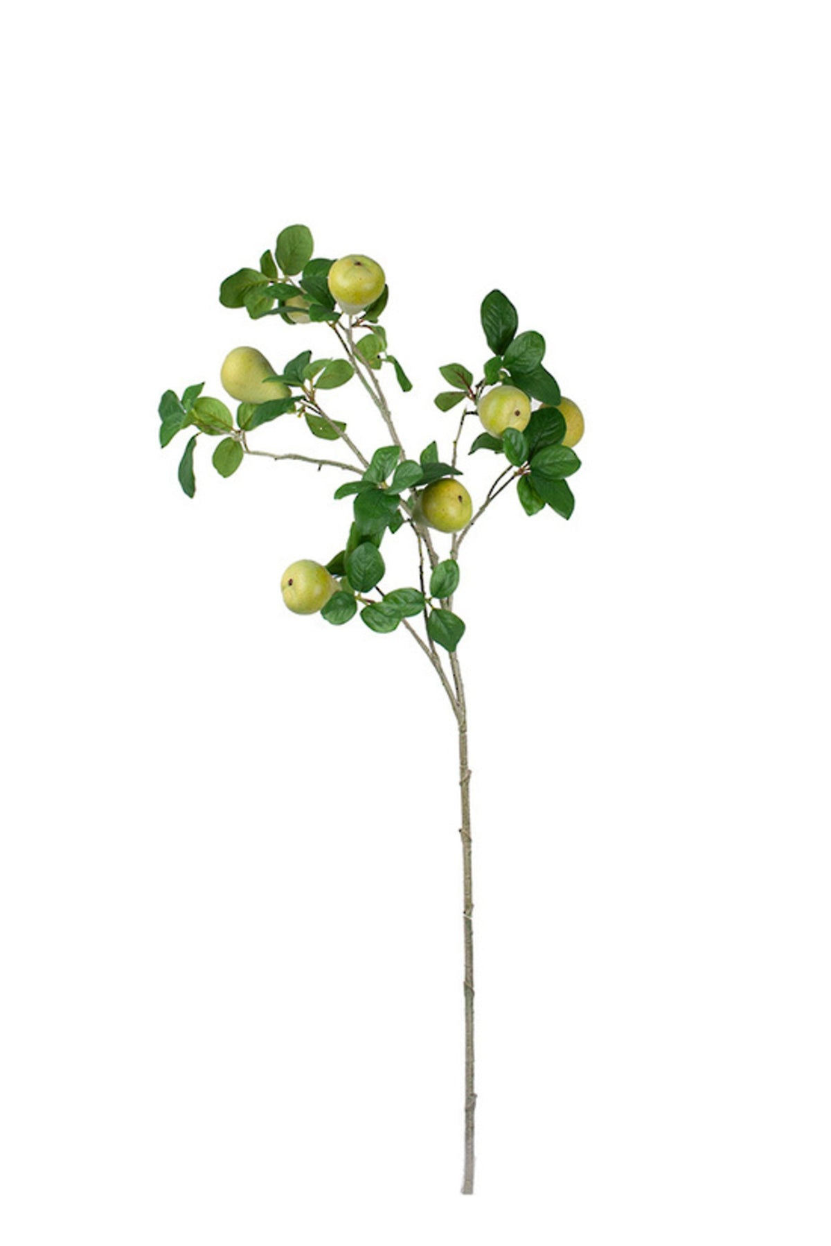Pear branch spray, 110cm faux fruiting branch with small green pears and leafy side stems