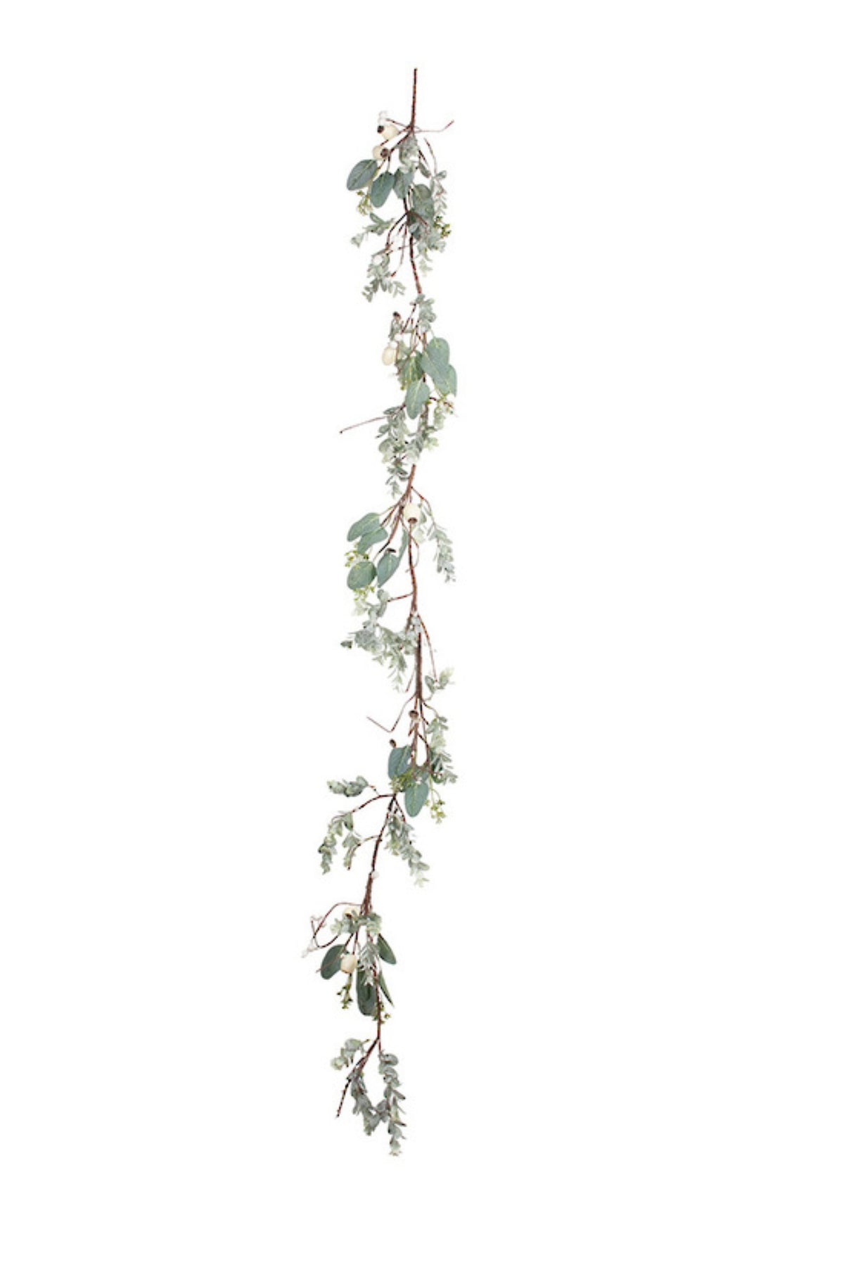 Artificial podberry garland with sage leaves and cream berry pods, 150cm long
