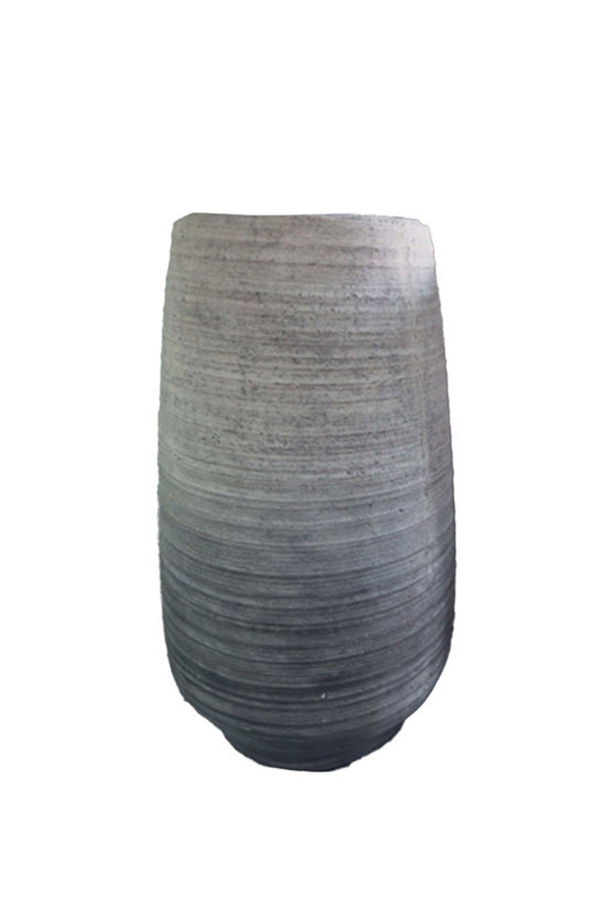 Portico Outdoor Pot, large, tall ribbed column planter in dark charcoal fading to pale