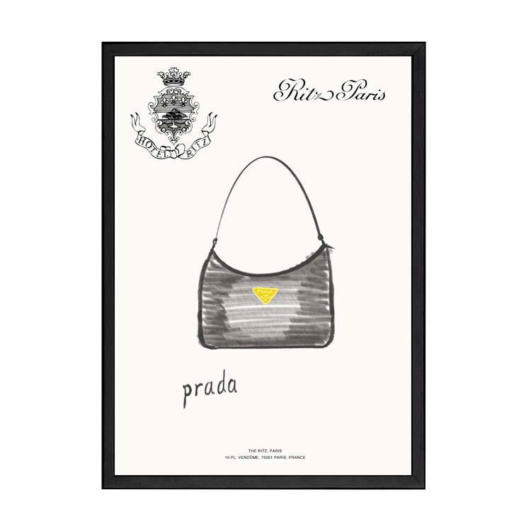 Prada Handbag Print by Papier HQ in a matte black frame