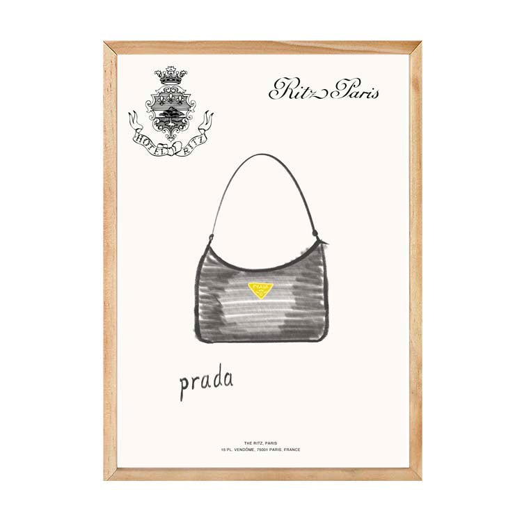 Prada Handbag Print by Papier HQ in a natural timber frame