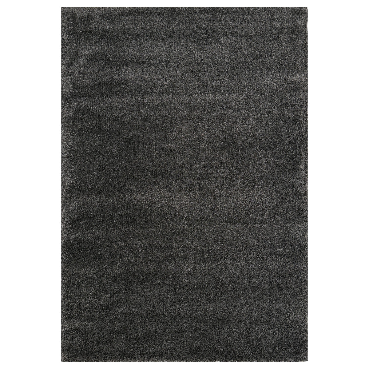 Remi Carbon Rug in deep charcoal with a soft plush pile, shown flat on white