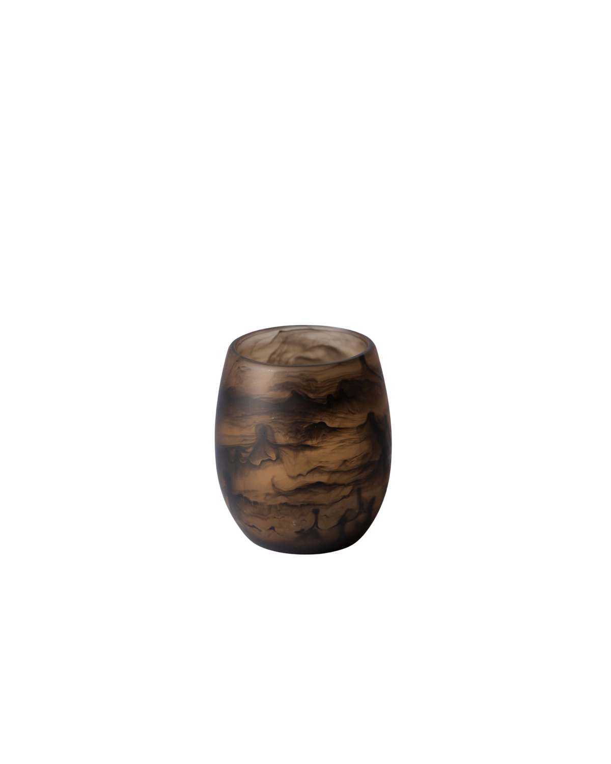 Ned Collections resin tumbler in Chocolate, a rounded marbled brown tumbler, on a white background