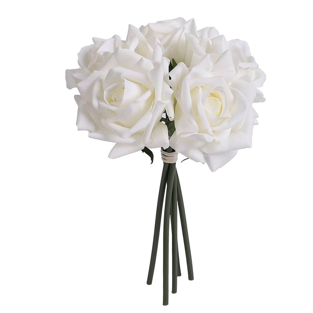 Rose Bundle, 5 Real Touch Faux Blooms, White or Pink