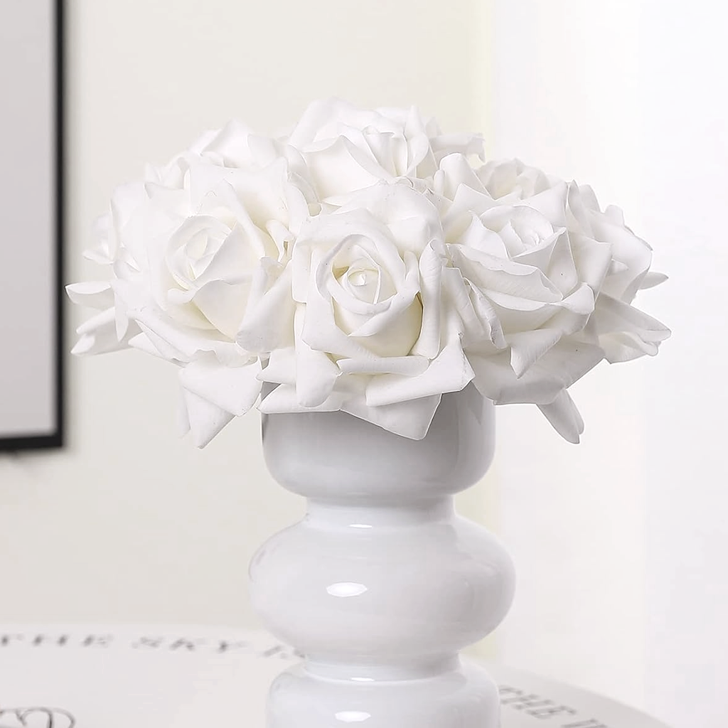Rose Bundle, 5 Real Touch Faux Blooms, White or Pink