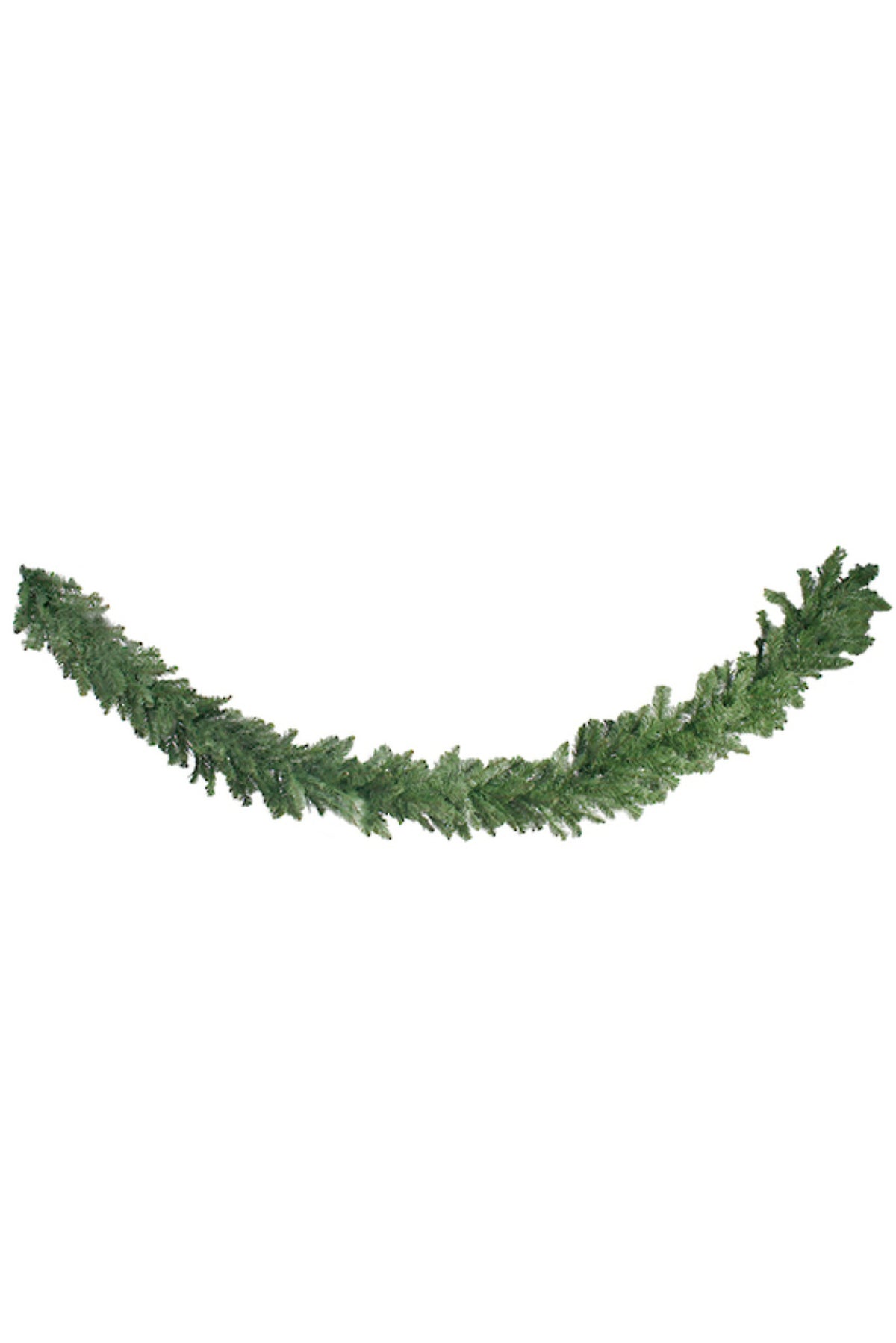 Long, full artificial Royale Christmas garland in deep green fir, shown hanging vertically, 2.7m Deluxe