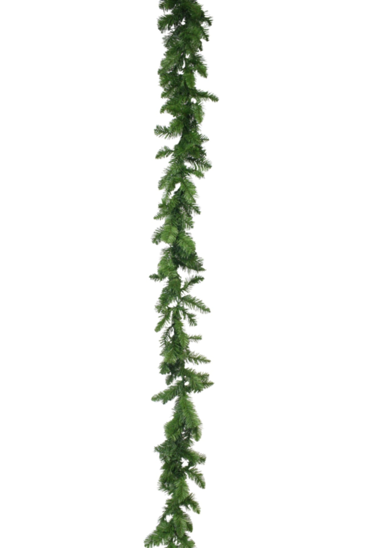 Long, full artificial Royale Christmas garland in deep green fir, shown hanging vertically, 2.7m