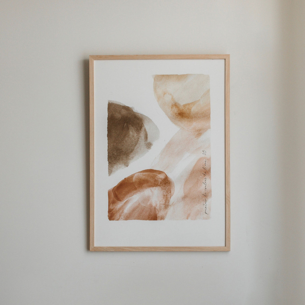 Rust Watercolour print in a natural frame on a soft grey wall