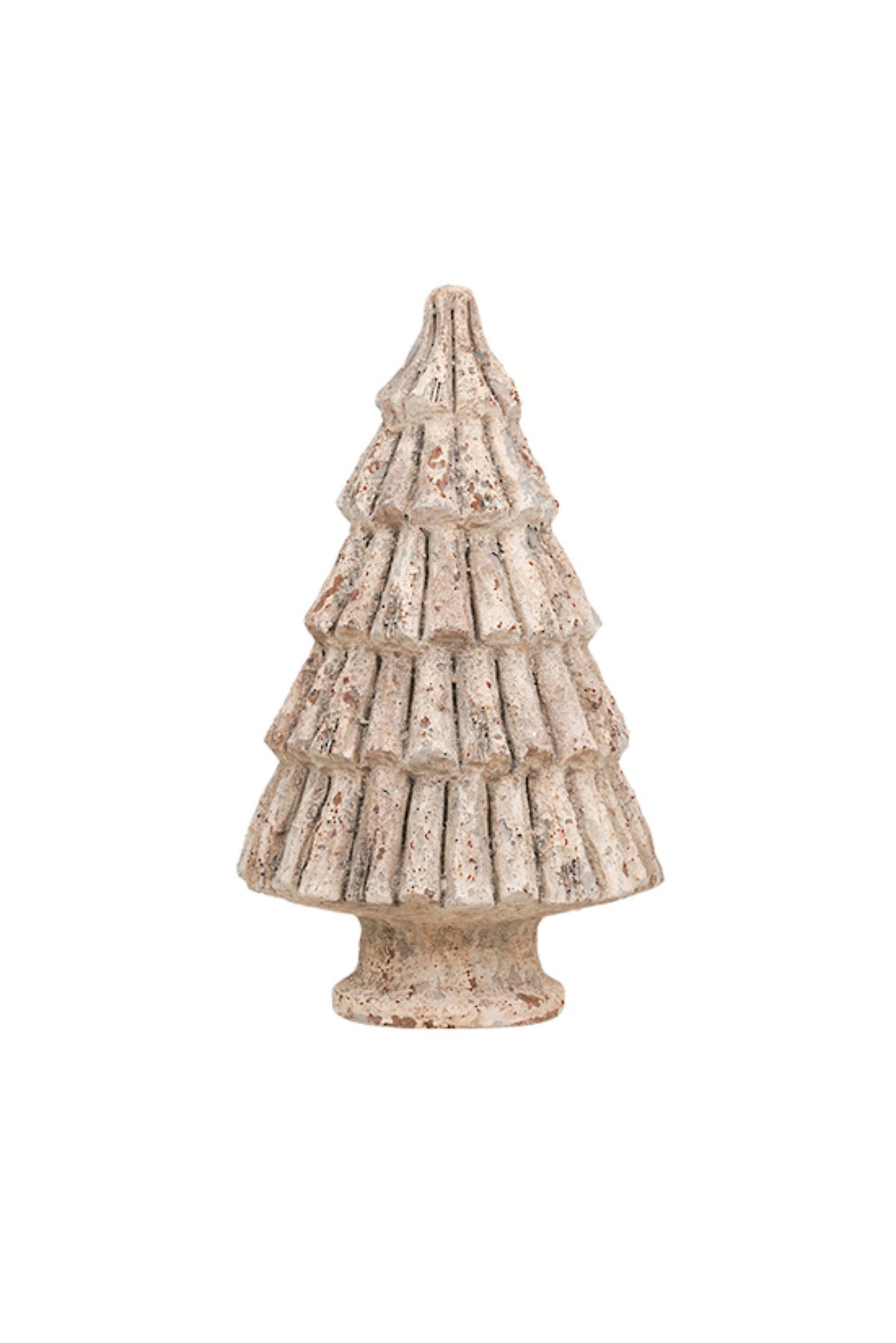 Tiered polyresin Christmas tree sculpture with a rustic, weathered stone-look finish, large (35cm H x 21cm dia)