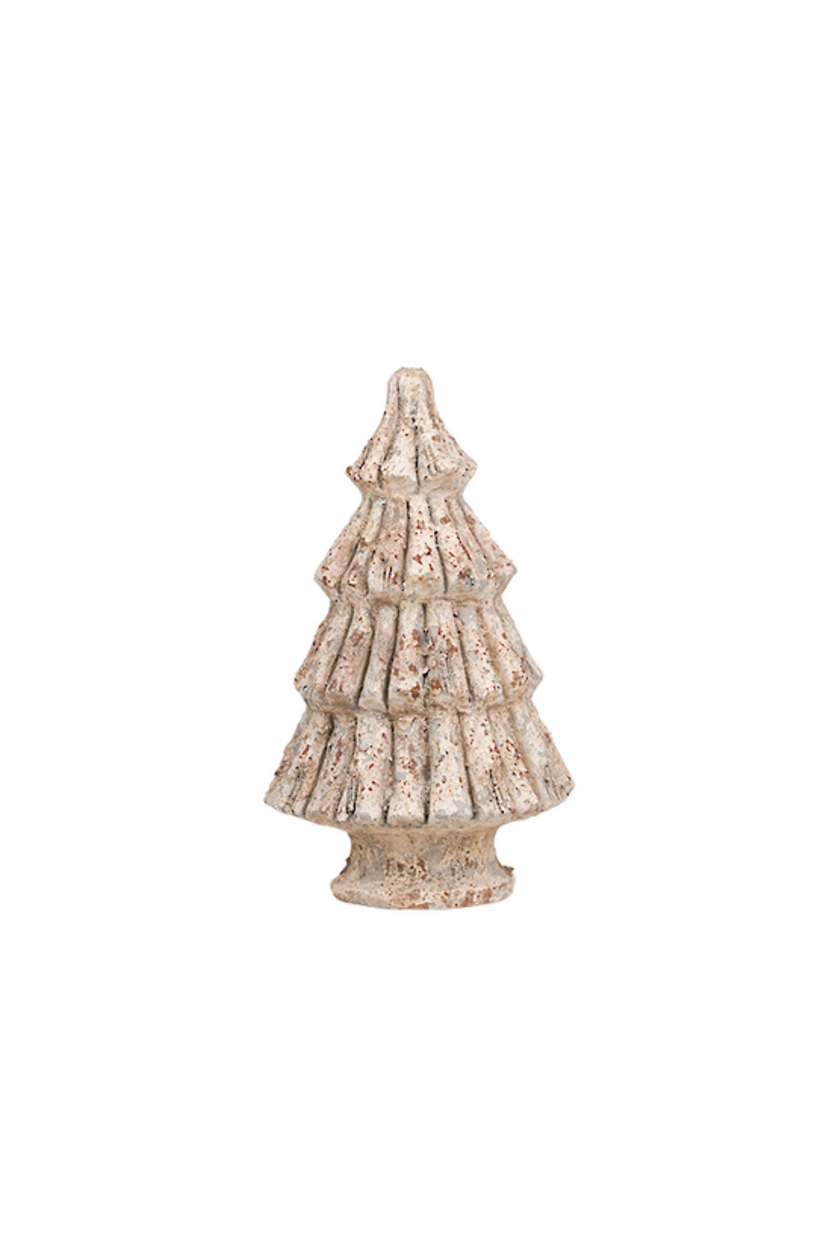 Tiered polyresin Christmas tree sculpture with a rustic, weathered stone-look finish, small (28cm H x 16.5cm dia)