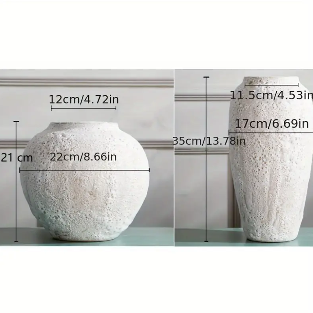 Diagram of the short and tall Seafoam vases with heights of 21cm and 35cm marked
