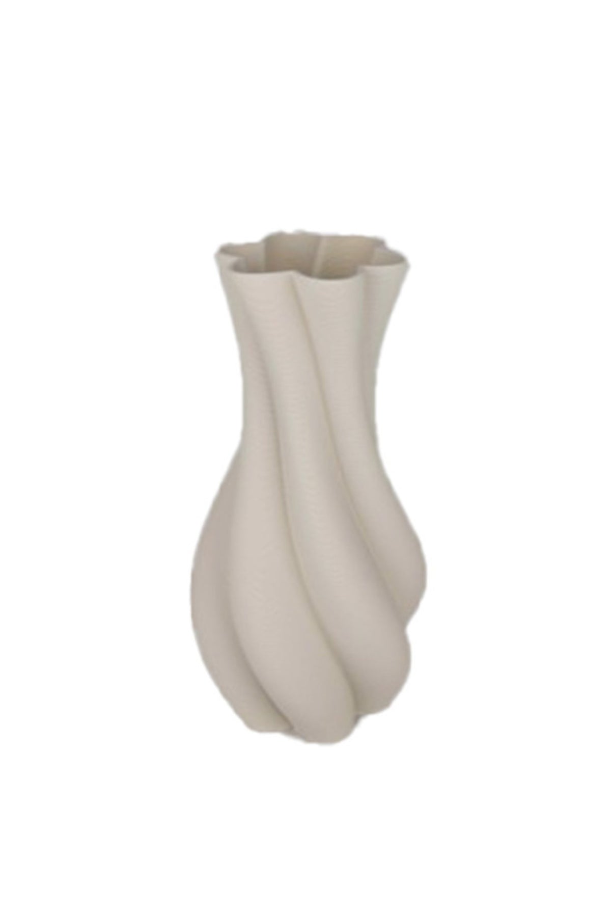 Large Sabine 3D ceramic vase in warm milk with a twisted slender body