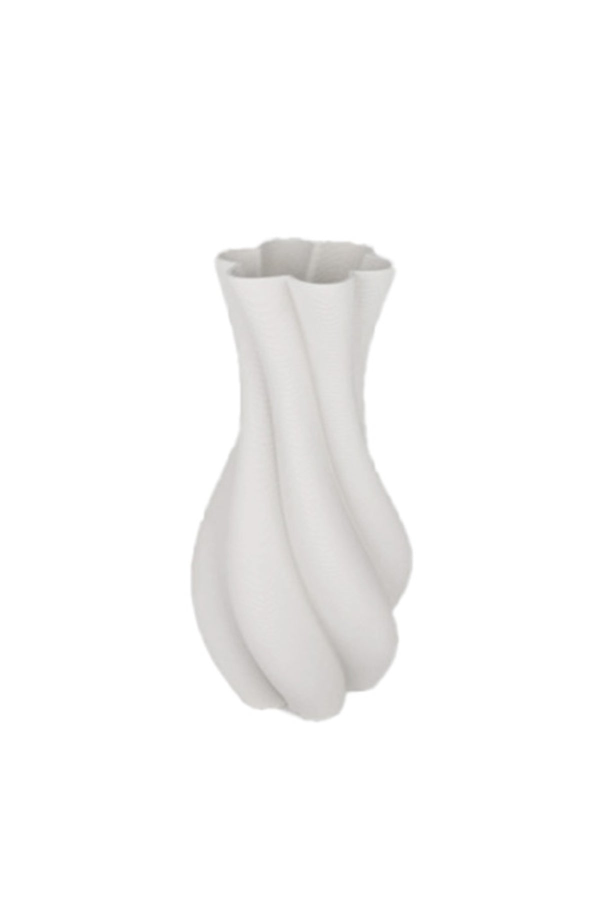 Large Sabine 3D ceramic vase in white, slender with a soft twist and flared rim