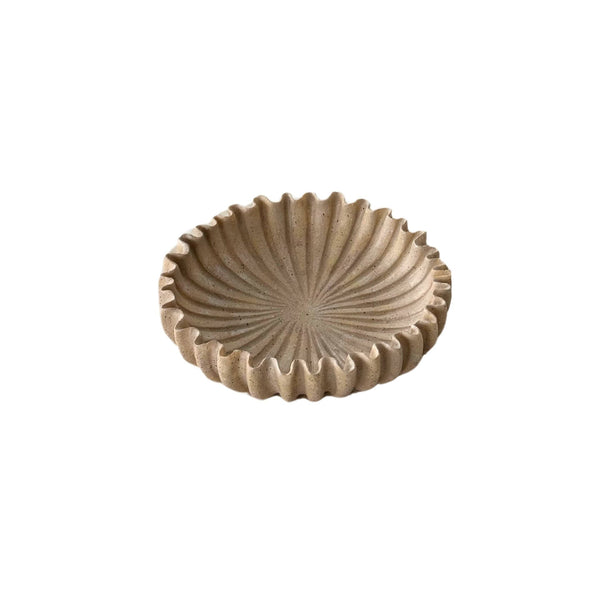 Textured stoneware bowl with pleated scalloped edge