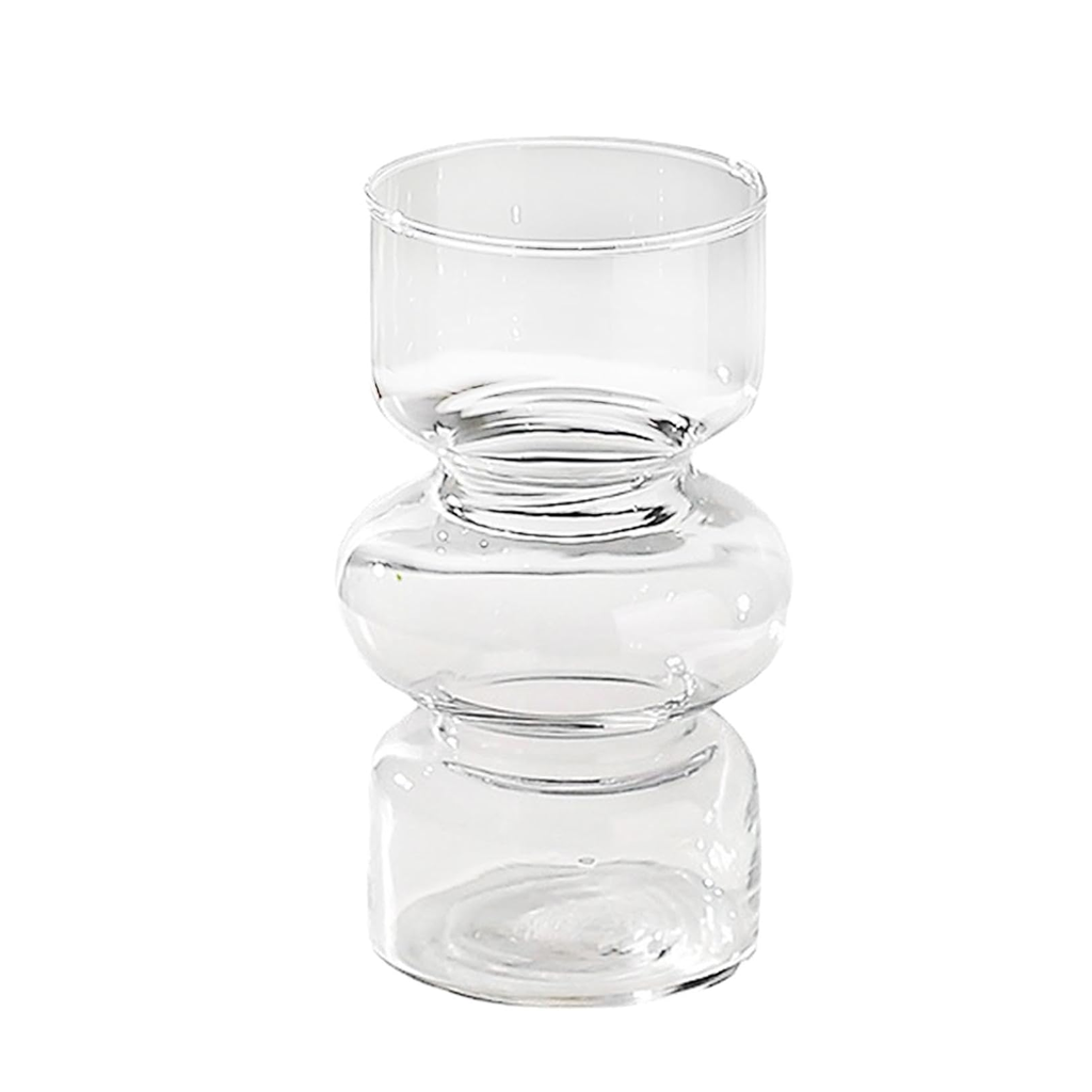 Shea glass vase in clear glass, three stacked bulbous sections, plain background