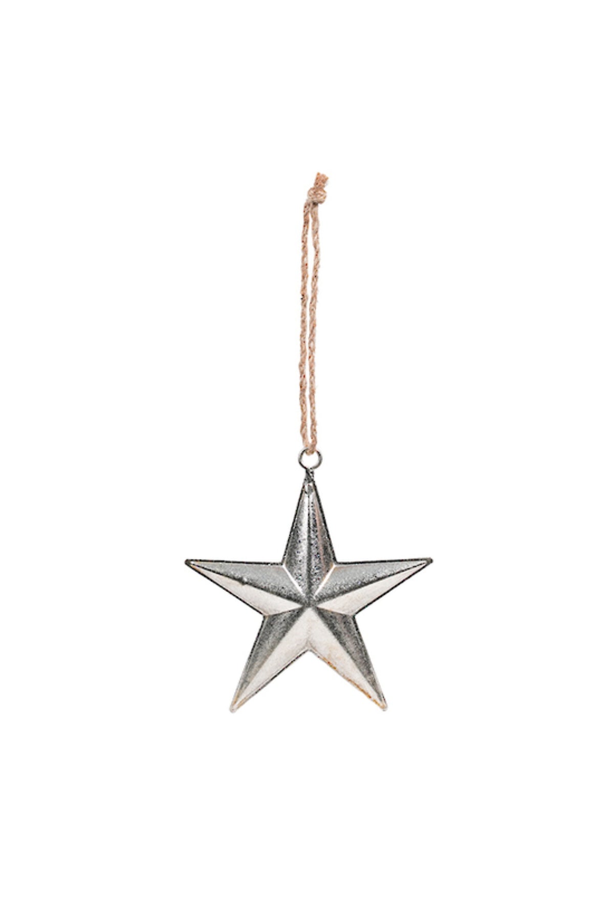 Shiny silver metal five-point star hanging Christmas decoration, 18.5cm