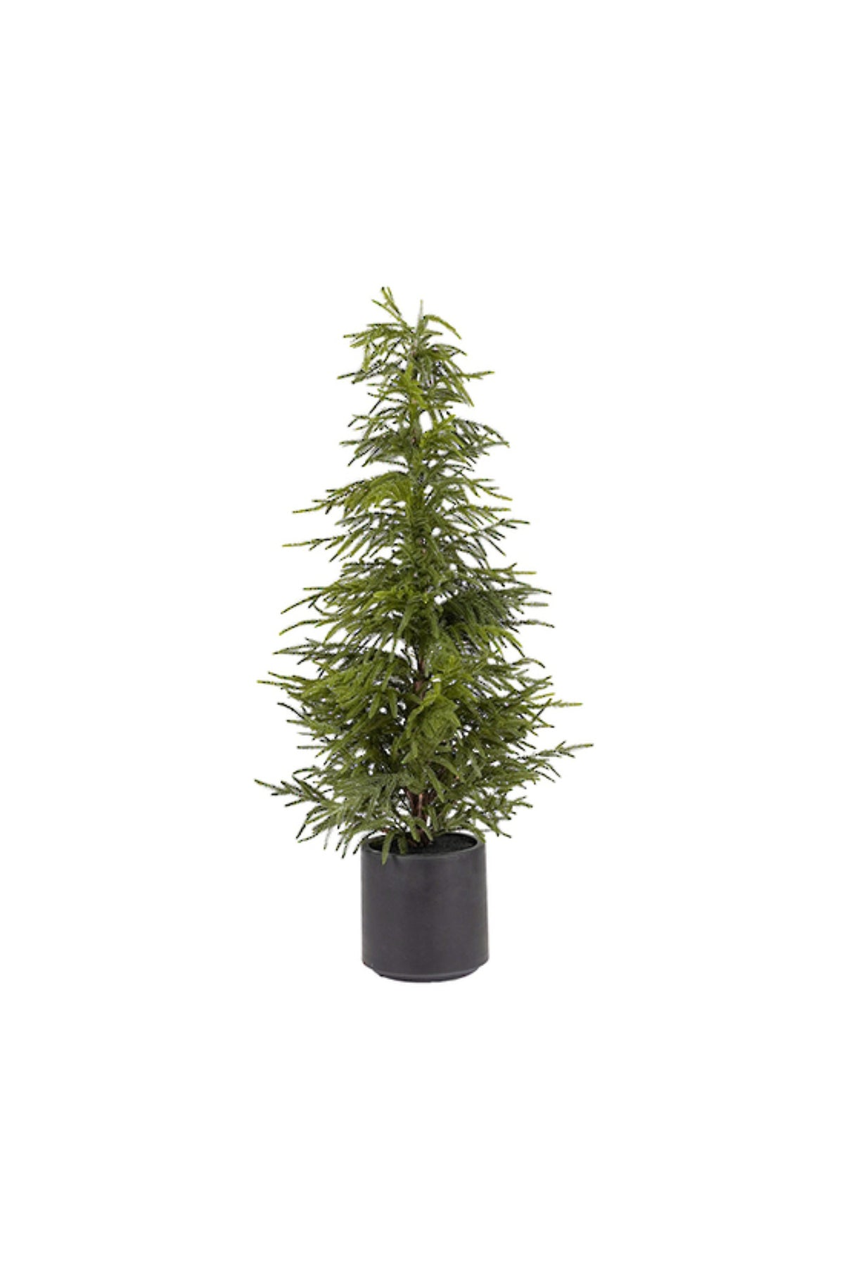 Artificial soft pine tree in a black pot with fine, light green needles, 1.27m
