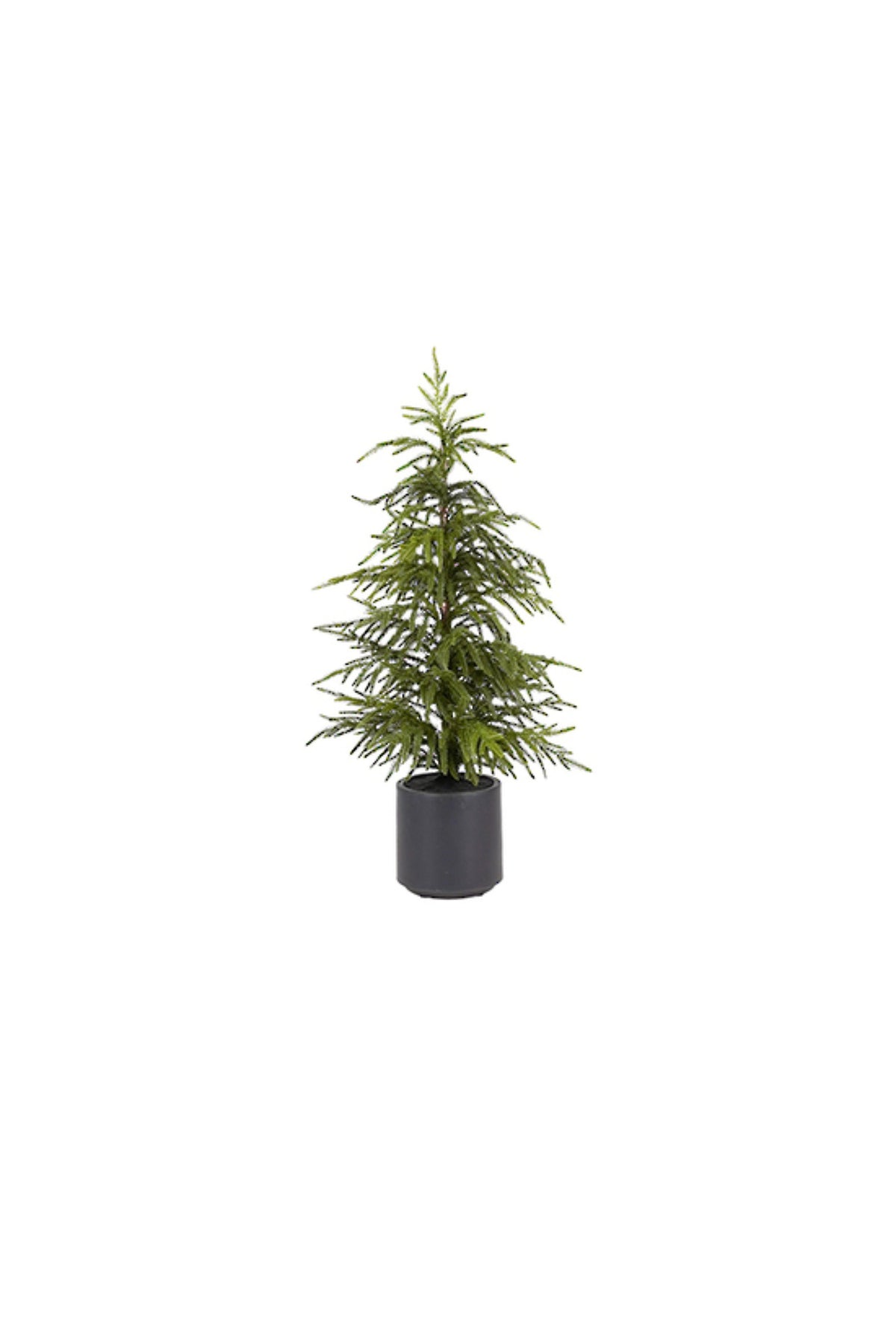 Artificial soft pine tree in a black pot with fine, light green needles, 91cm