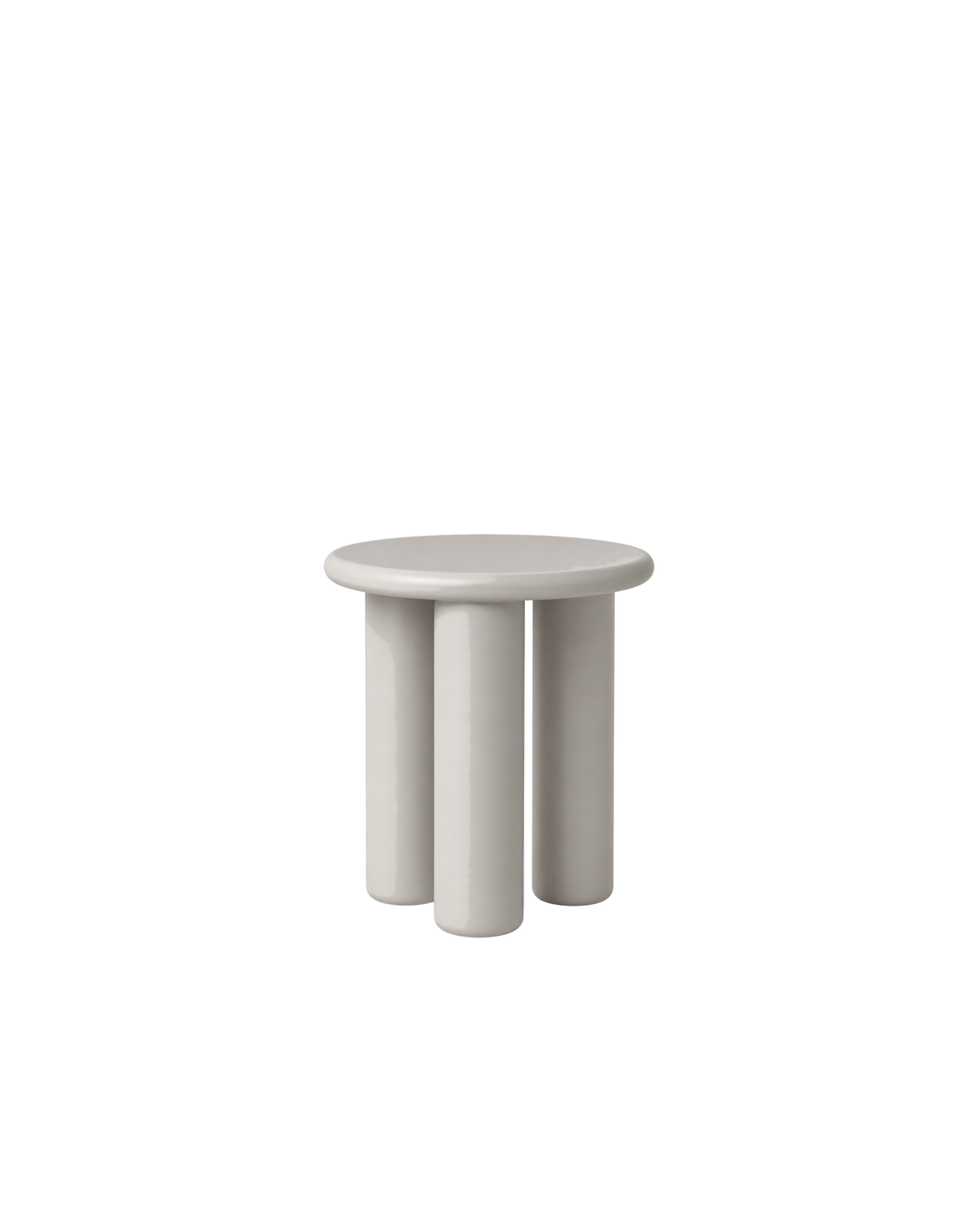 Sol Side Table in Cashmere, pale greige matt lacquer, on a white background